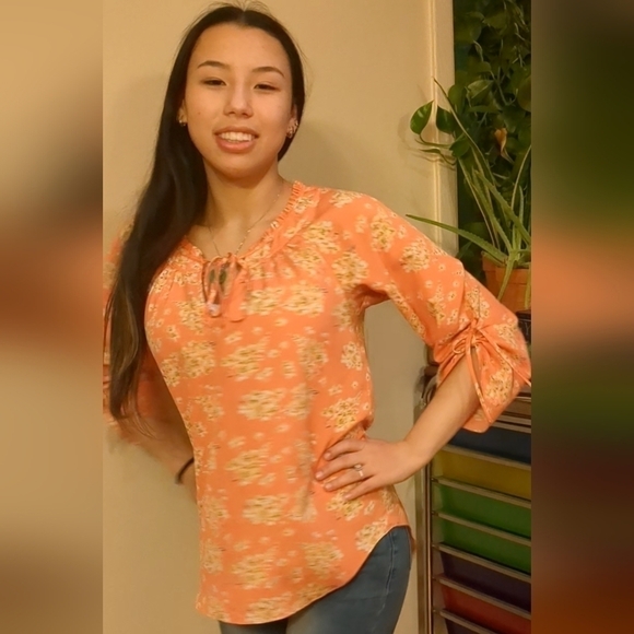 Lc Lauren Conrad Pink White Boho Floral Blouse Small - Picture 2 of 7